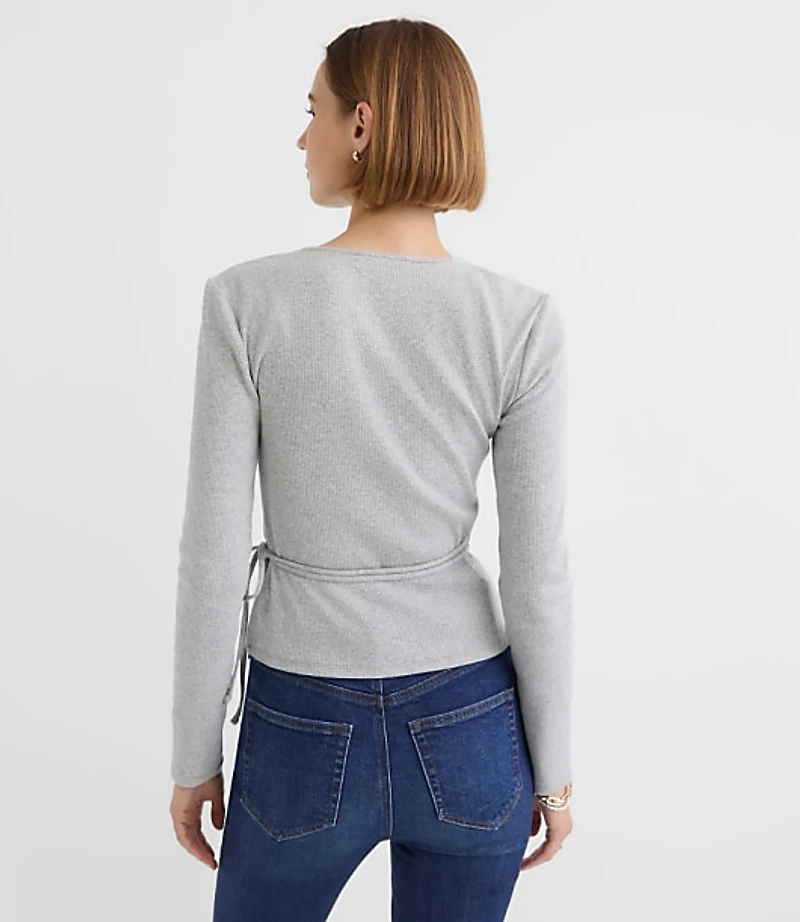 Heathered Ribbed Wrap Top