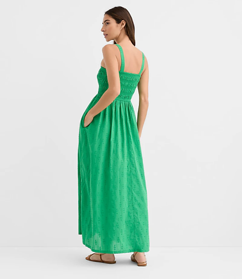 Petite LOFT Beach Ikat Clip Smocked Maxi Pocket Dress