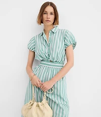 Striped Poplin Twist Midi Pocket Shirtdress