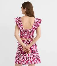 Petite LOFT Beach Ikat Linen Cotton Ruffle Top