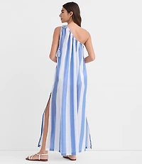 Petite LOFT Beach Striped One Shoulder Swimsuit Coverup
