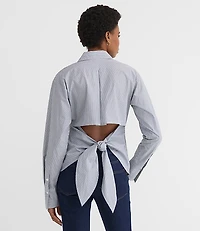 Petite Striped Cutout Tie Back Poplin Shirt