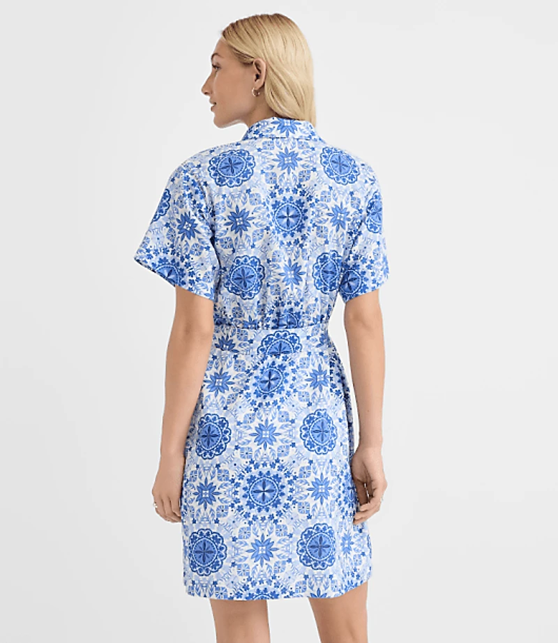 Mosaic Linen Cotton Mini Pocket Shirtdress