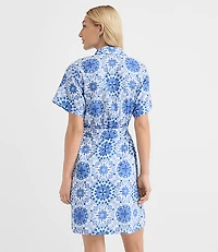 Mosaic Linen Cotton Mini Pocket Shirtdress