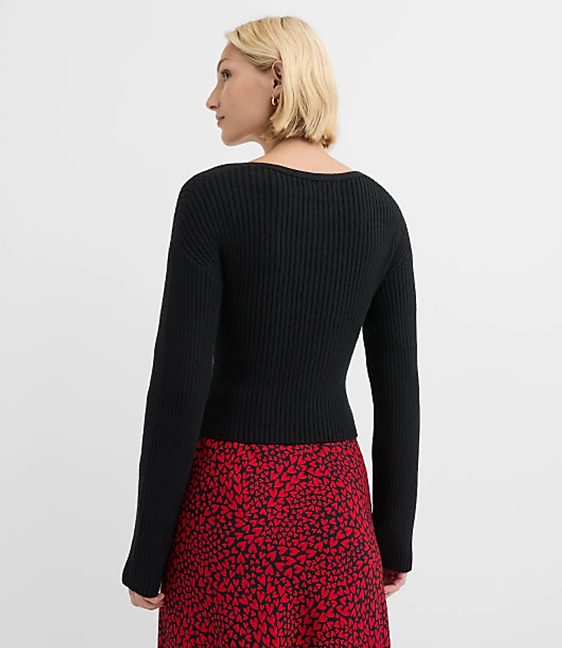 Petite Ribbed Crossover Sweater