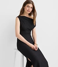 Petite Asymmetrical Ruched Midi Dress