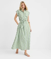Striped Poplin Cutout Back Midi Pocket Dress
