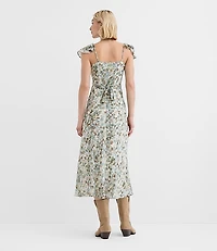Petite Floral Ruffle Strappy Back Maxi Dress