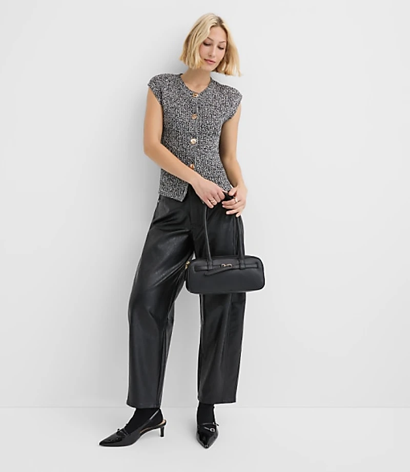 Hammered Metallic Button Ribbed Sweater Vest
