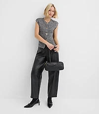Hammered Metallic Button Ribbed Sweater Vest