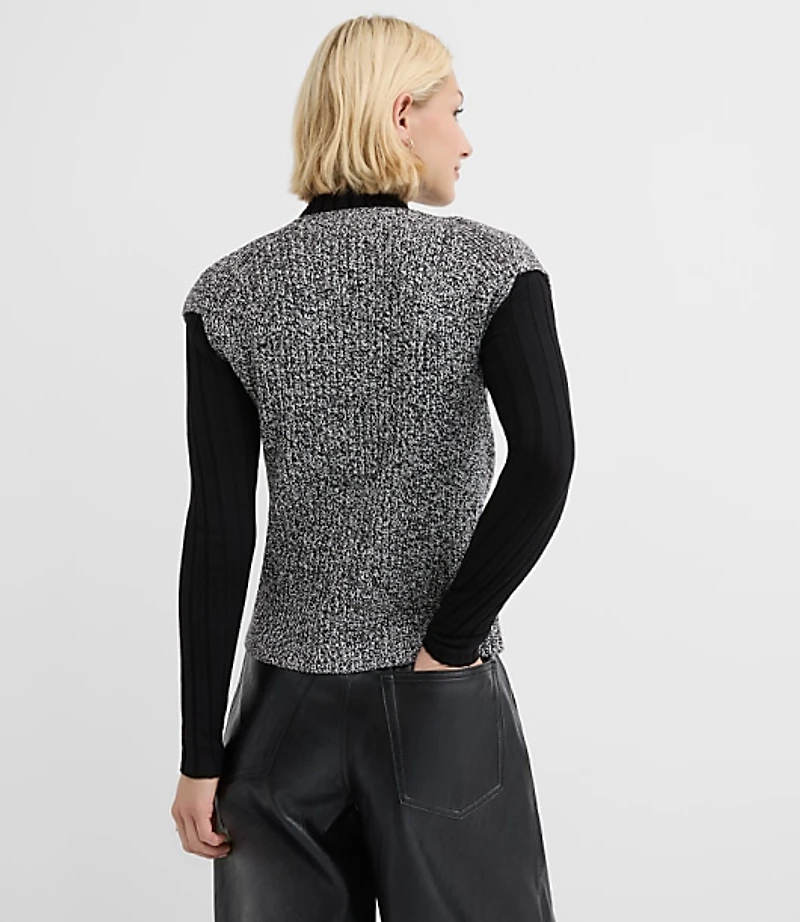 Hammered Metallic Button Ribbed Sweater Vest