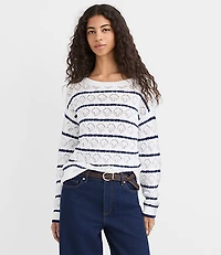 Striped Pointelle Boatneck Sweater