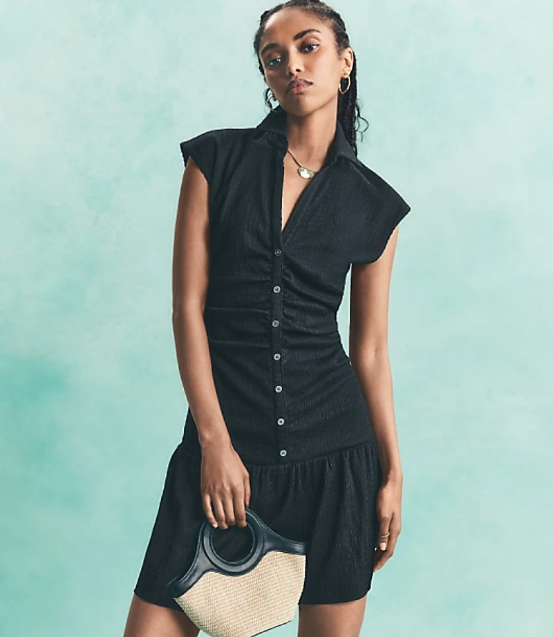 Ruched Flounce Mini Shirtdress