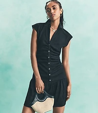Ruched Flounce Mini Shirtdress