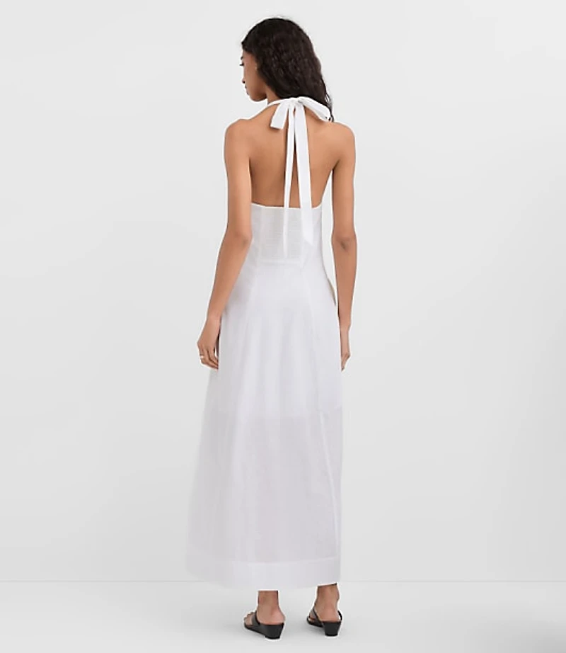 Linen Cotton Midi Pocket Halter Dress
