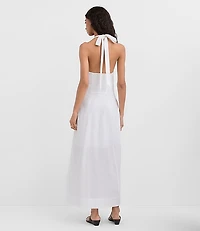 Linen Cotton Midi Pocket Halter Dress
