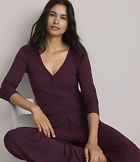 Lou & Grey Heathered Ribbed V-Neck Pajama Top
