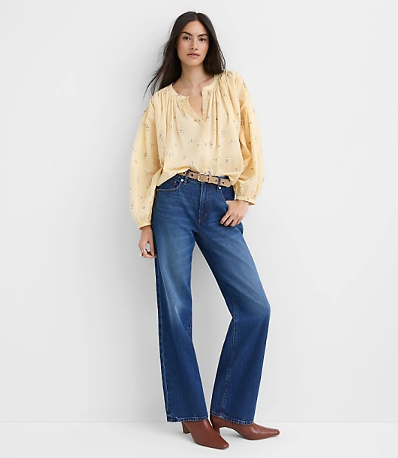 Petite Floral Balloon Sleeve Blouse