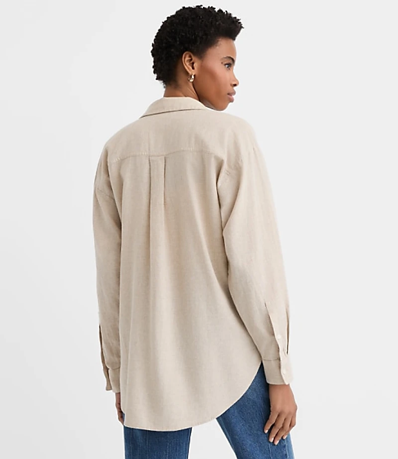 Crosshatch Linen Cotton Everyday Oversized Pocket Shirt