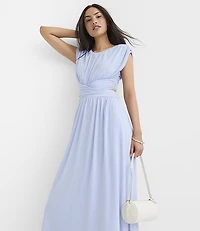Ruched Cutout Waist Midi Dress
