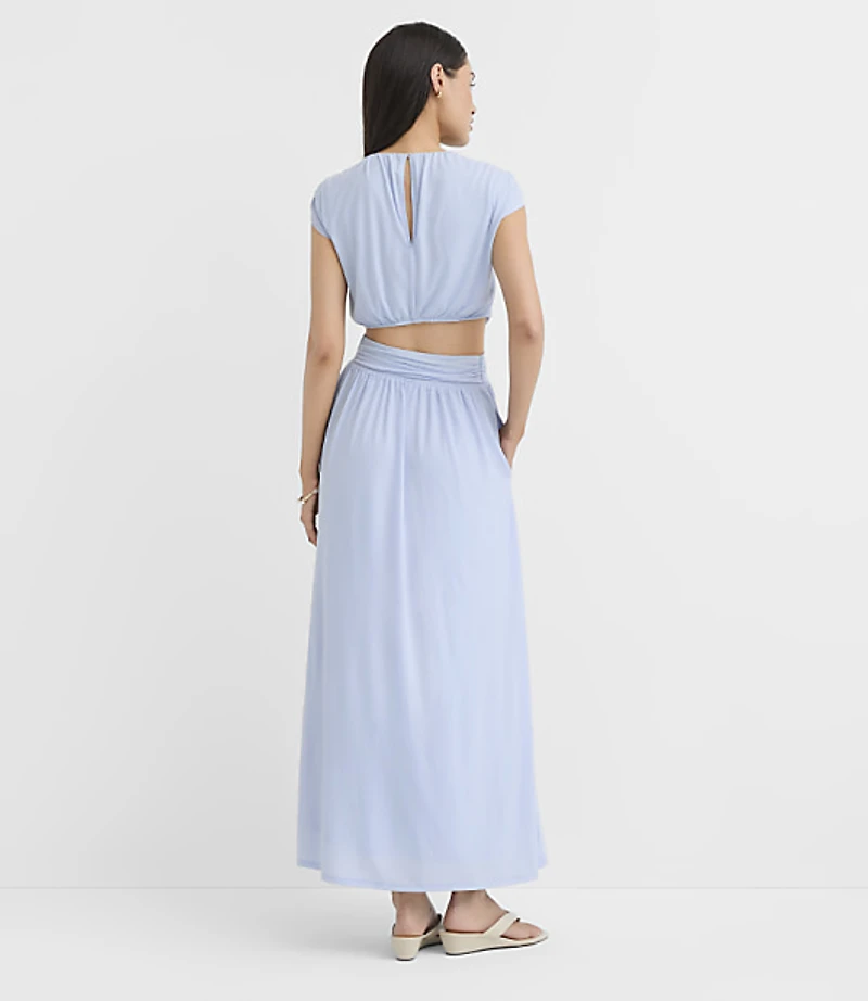 Ruched Cutout Waist Midi Dress