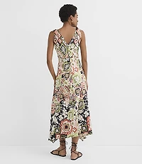 Garden Ikat Twist Double V Midi Dress