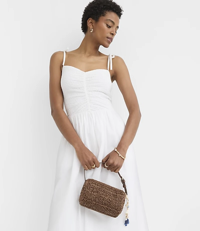 Tie Strap Mixed Media Midi Pocket Dress
