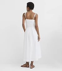 Tie Strap Mixed Media Midi Pocket Dress