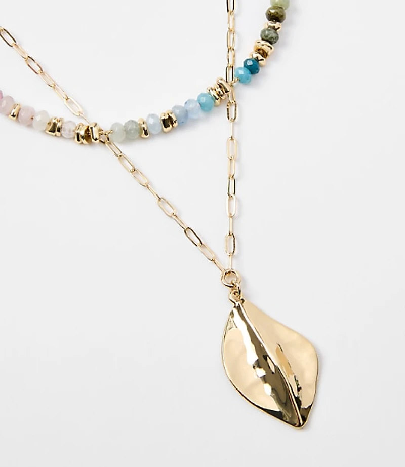 Rainbow Beaded Layered Charm Necklace