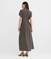 Pindot Pleated Midi Pocket Shirtdress