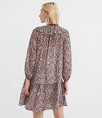 Snake Print Ruffle Tie Neck Mini Dress