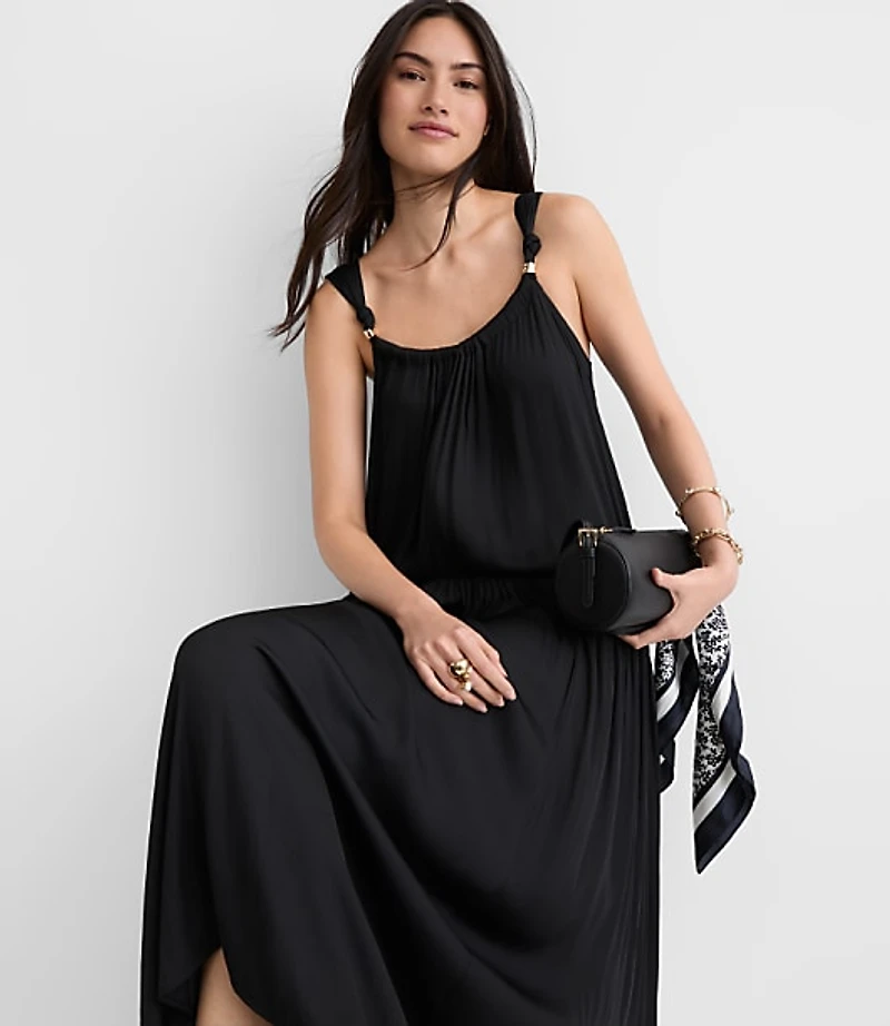 Metallic Trim Strappy Maxi Pocket Dress