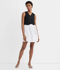 Linen Cotton Vest Ruffle Mini Dress