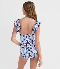 LOFT Beach Ikat Tie Cutout One Piece Swimsuit