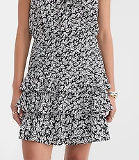 Petite Floral Shirred Ruffle Mini Skirt