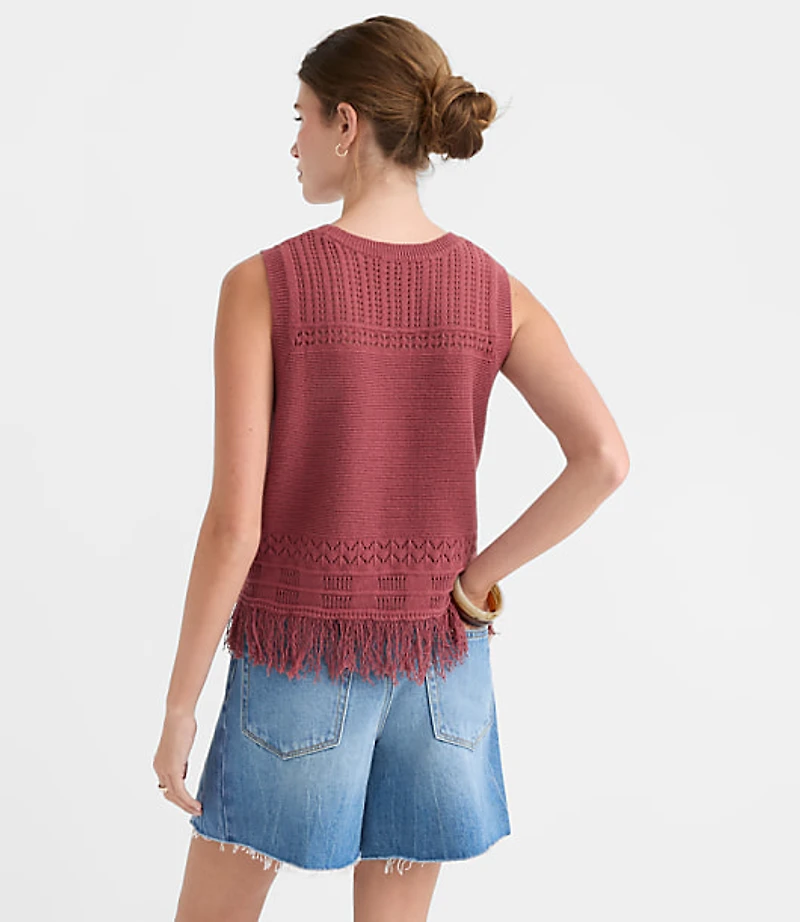 Fringe Pointelle Sweater Tank Top