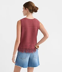 Fringe Pointelle Sweater Tank Top