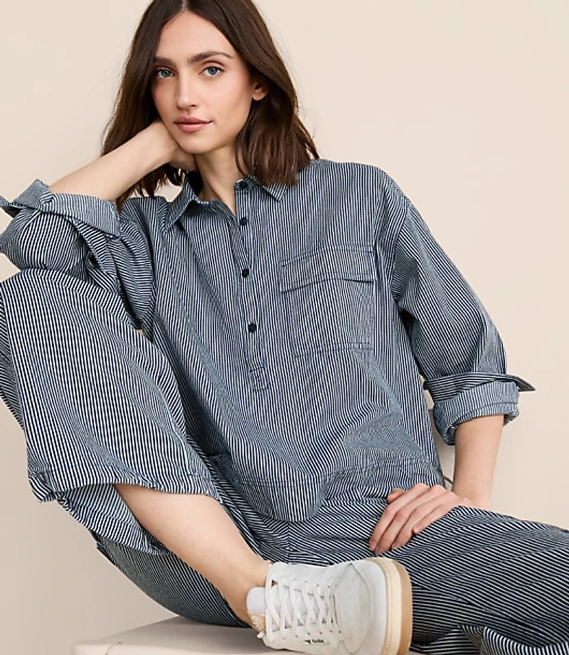 Petite Lou & Grey Striped Pocket Popover Top