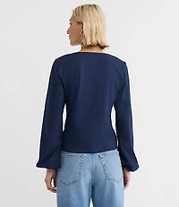 Petite Cinched Tie Neck Top