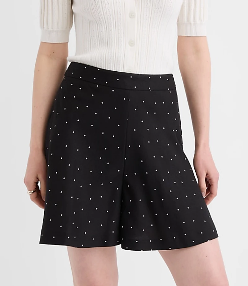 Side Zip Shorts Dotted Linen Blend