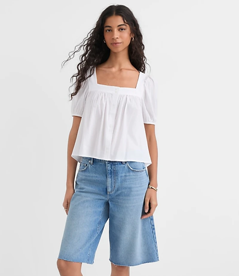 Petite Puff Sleeve Square Neck Blouse