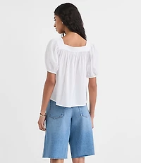 Petite Puff Sleeve Square Neck Blouse