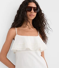 Lace Trim Strappy Ruffle Mini Dress