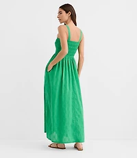 LOFT Beach Ikat Clip Smocked Maxi Pocket Dress
