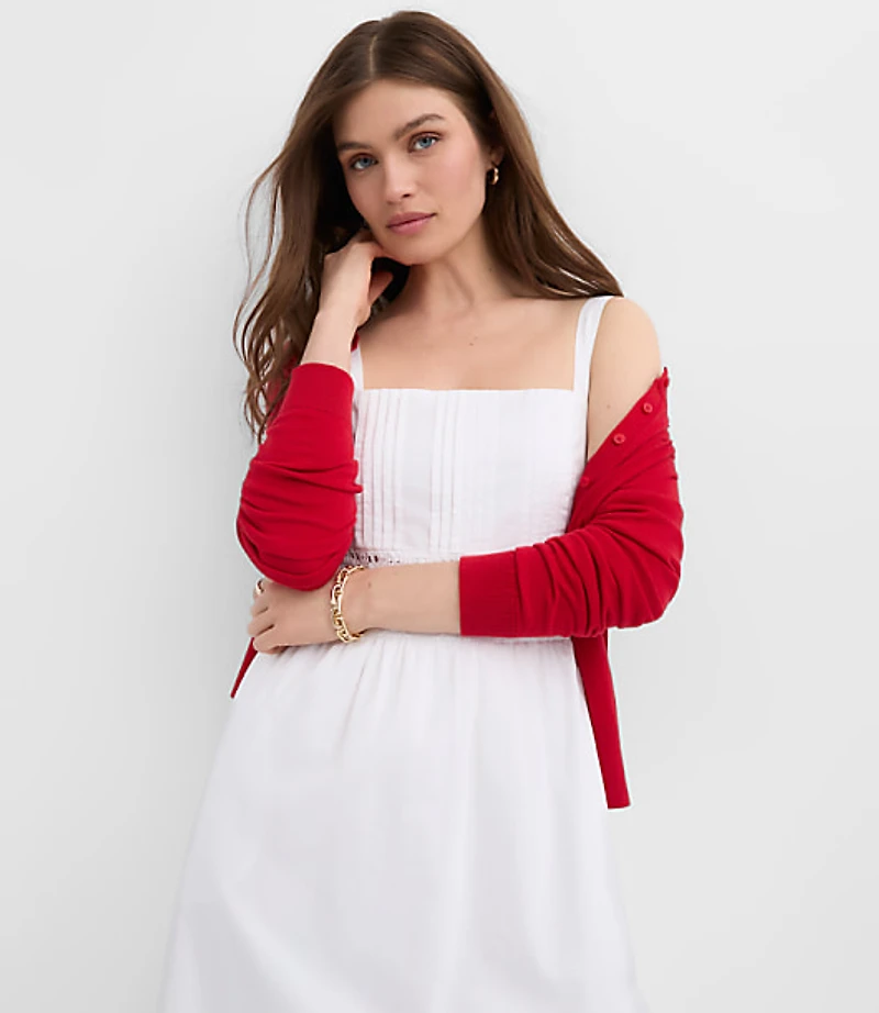 Lace Trim Pintucked Midi Pocket Dress