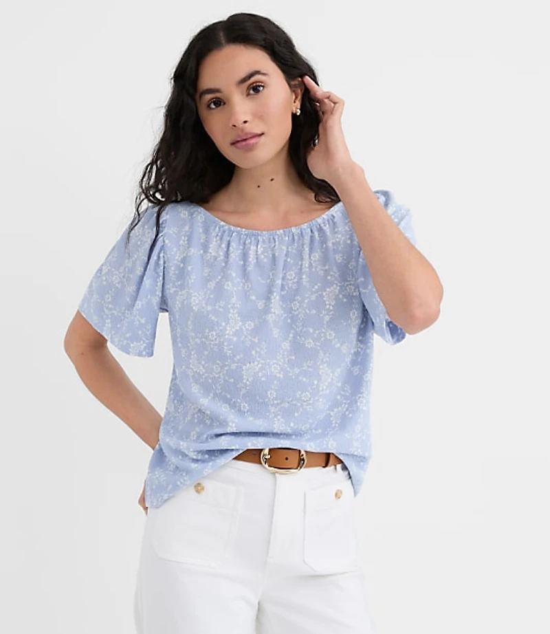 Bouquet Flutter Sleeve Boatneck Top