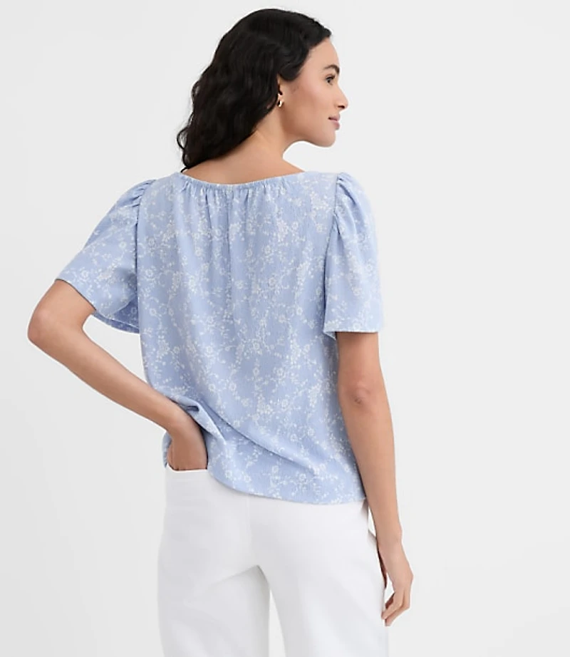 Bouquet Flutter Sleeve Boatneck Top