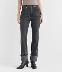 Rivete Short Cuffed High Rise Straight Jeans Noir Wash
