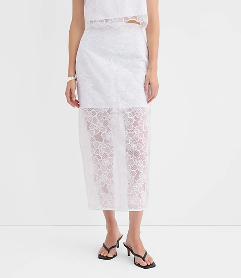 Petite Lace Overlay Midi Skirt