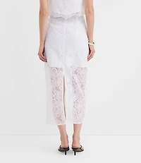 Petite Lace Overlay Midi Skirt